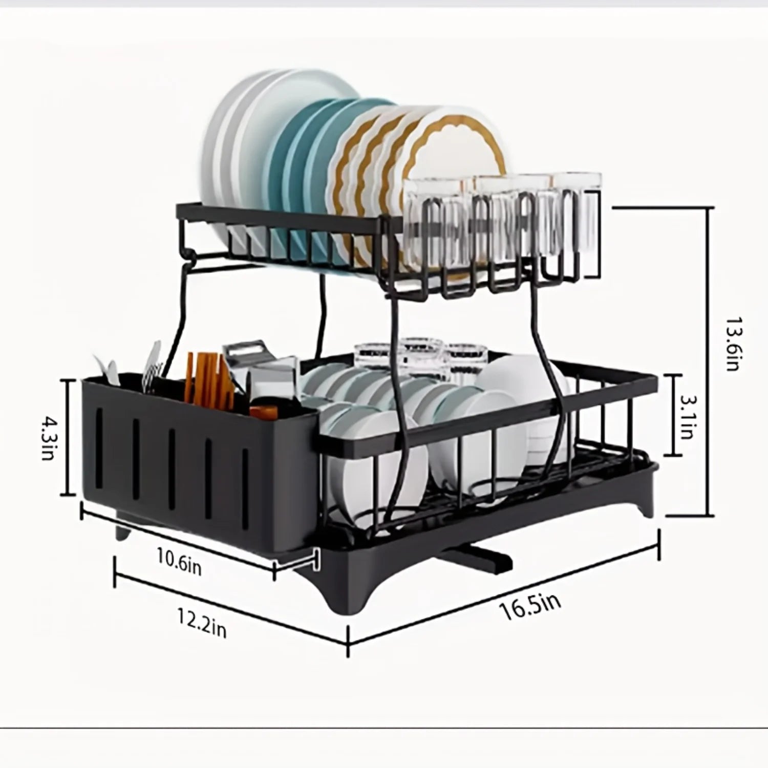 Dish Drying Rack with Drainboard, Utensil Holder - LoongFly Online