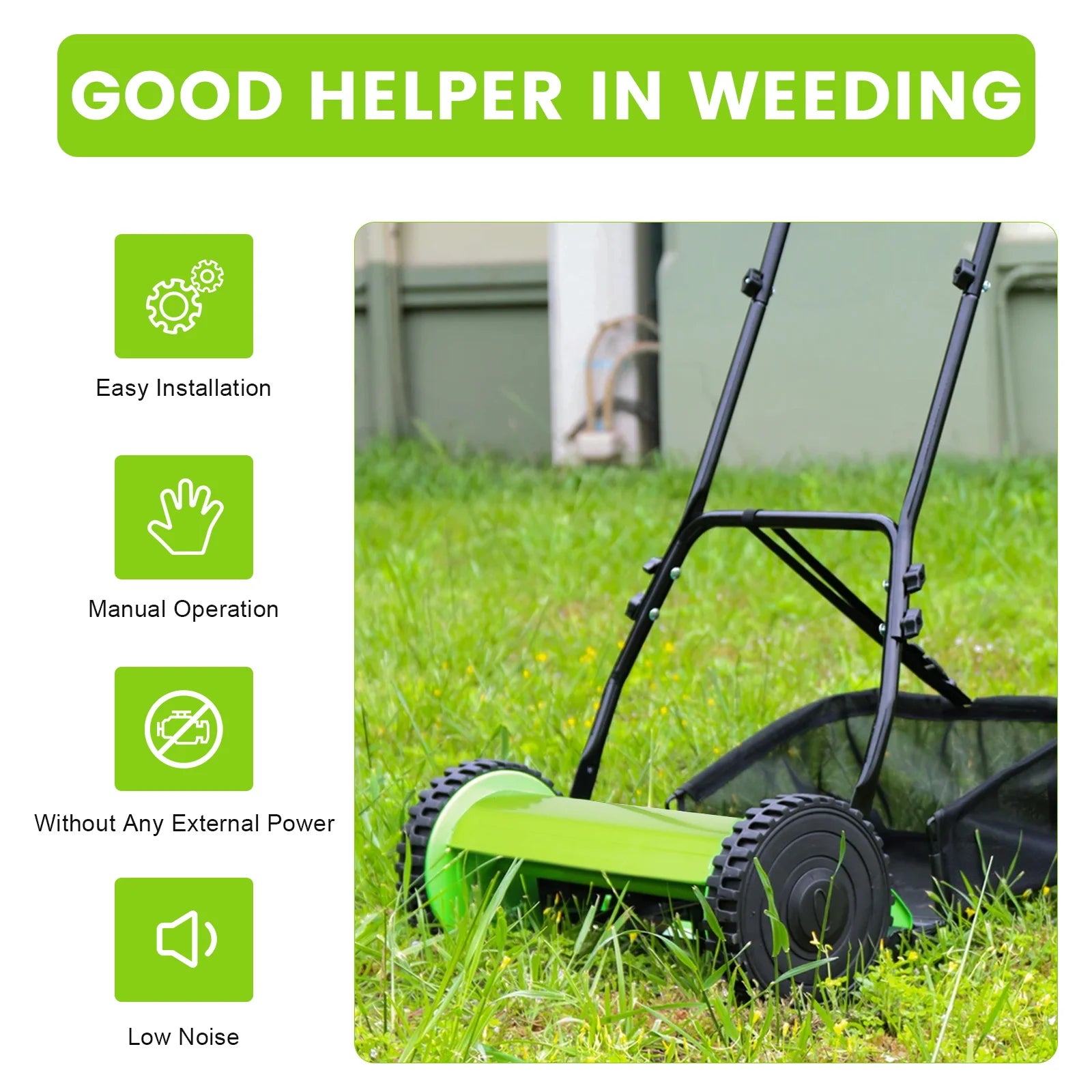 12Inch Hand Push Mower Lawn Sweeper Manual Reel Grass Catcher Manchine - LoongFly Online