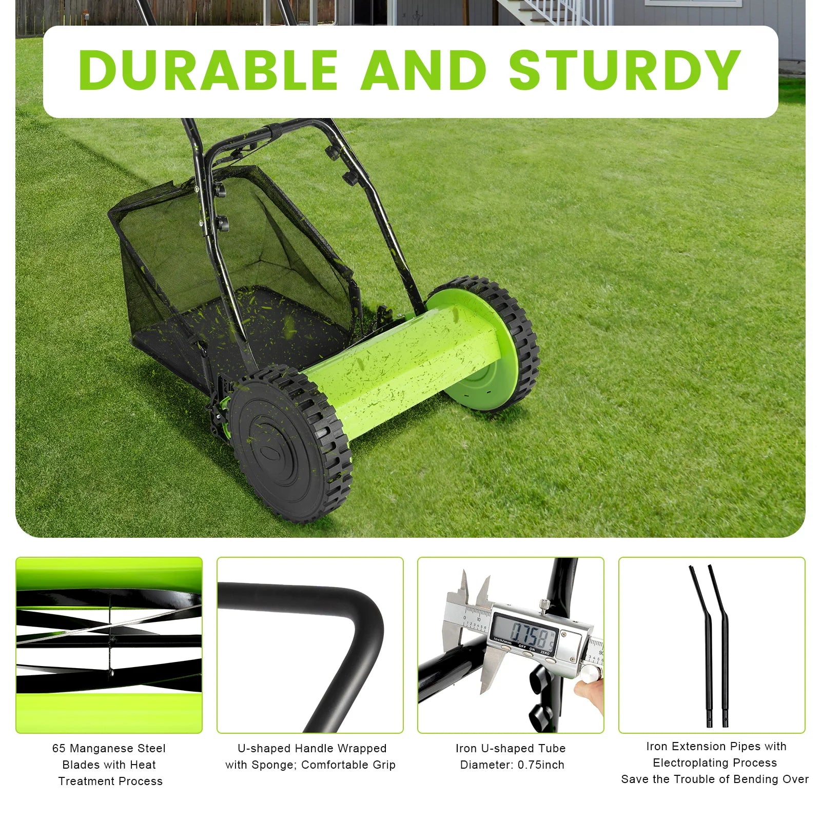 12Inch Hand Push Mower Lawn Sweeper Manual Reel Grass Catcher Manchine - LoongFly Online