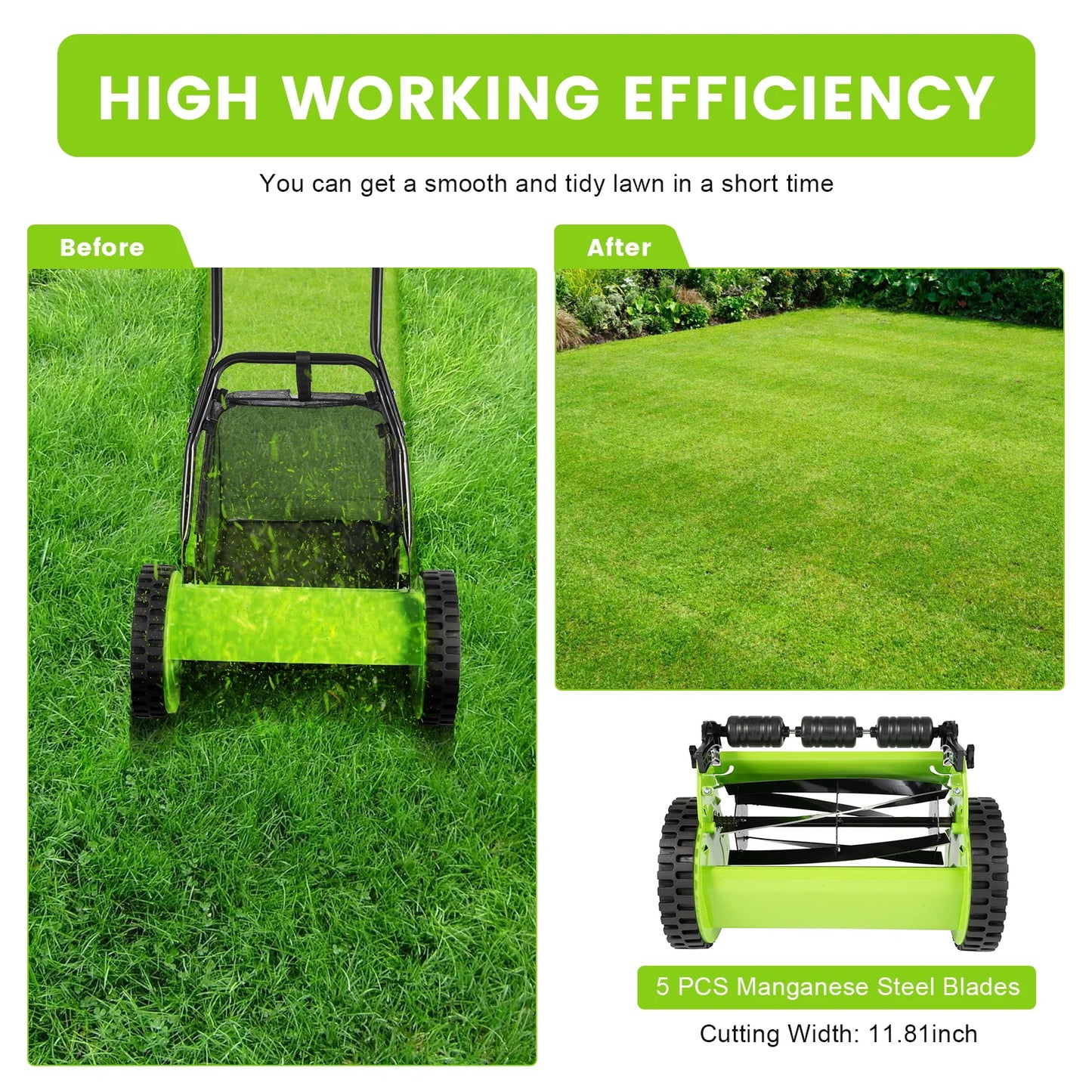 12Inch Hand Push Mower Lawn Sweeper Manual Reel Grass Catcher Manchine - LoongFly Online