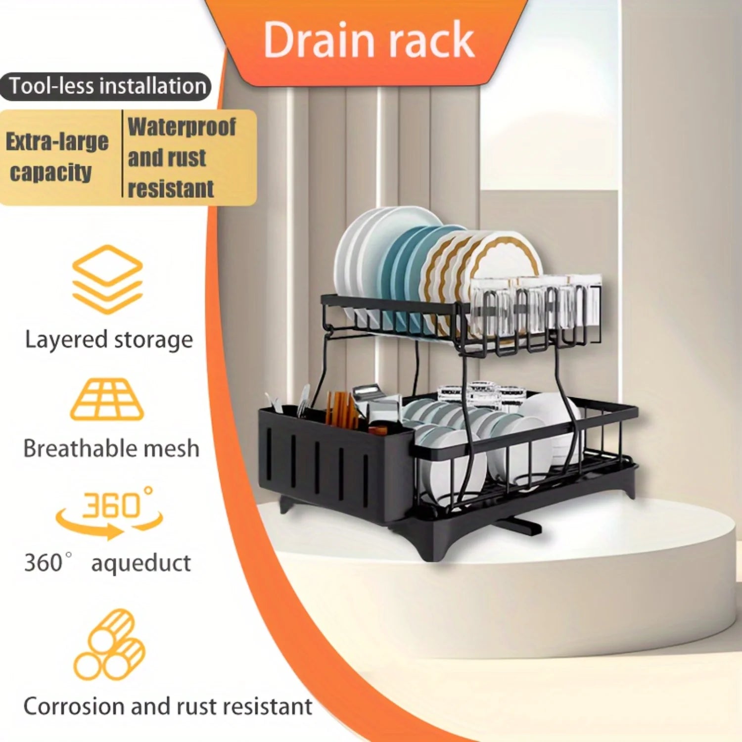 Dish Drying Rack with Drainboard, Utensil Holder - LoongFly Online